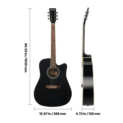 VEVOR Elektro Akustische Gitarre Cutaway Solo Anfängerpaket 1041,4 mm (41 inch) Schwarz – Bild 8