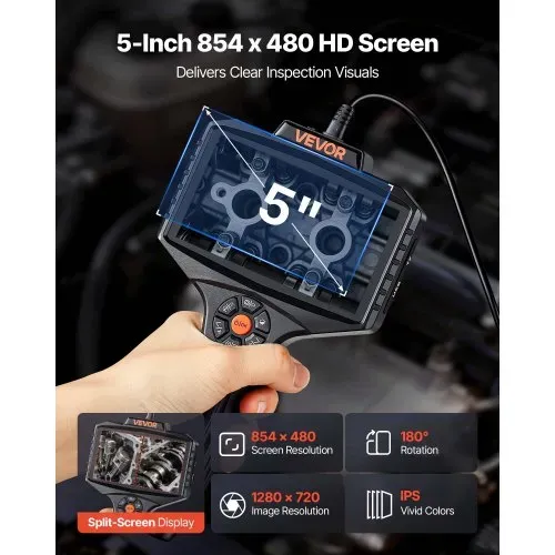 VEVOR Endoskopkamera mit Licht Drehbar, Inspektionskamera mit 360° beweglichem Kopf, IP67 Wasserdichte Rohrkamera mit 5 Zoll Display 5 m Schlangenkabel 5000 mAh Akku, 8 mm Boreskopkamera für Auto Haus – Bild 3