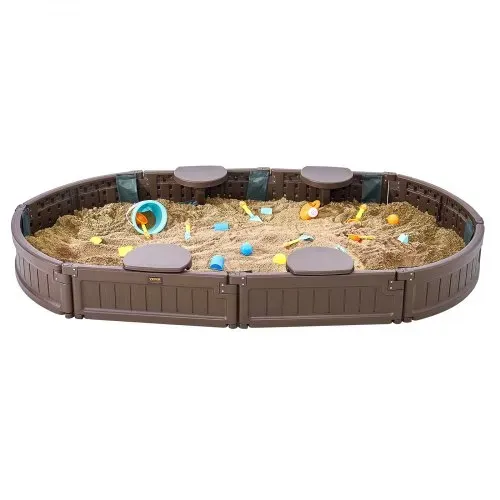VEVOR Sandkasten mit Abdeckung, 183 x 105 x 23 cm, ovaler Sandkasten, HDPE-Sandgrube mit 4 Ecksitzen und Bodenauskleidung, Kindersandkasten für Garten, Strand, Park, Geschenk für Jungen und Mädchen im Alter von 3–12 Jahren, braun – Bild 9