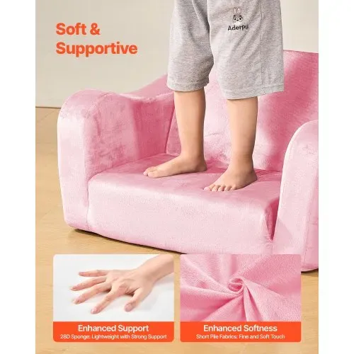 VEVOR Kindersofa Kindersessel aus 28D-Schwamm & kurzem Flor mit Armlehnen, Kleinkindersofa zum Lesen und Spielen, Kindercouch umwandelbares Schlafsofa für Spielzimmer Schlafzimmer Rosa M (Maß) – Bild 4