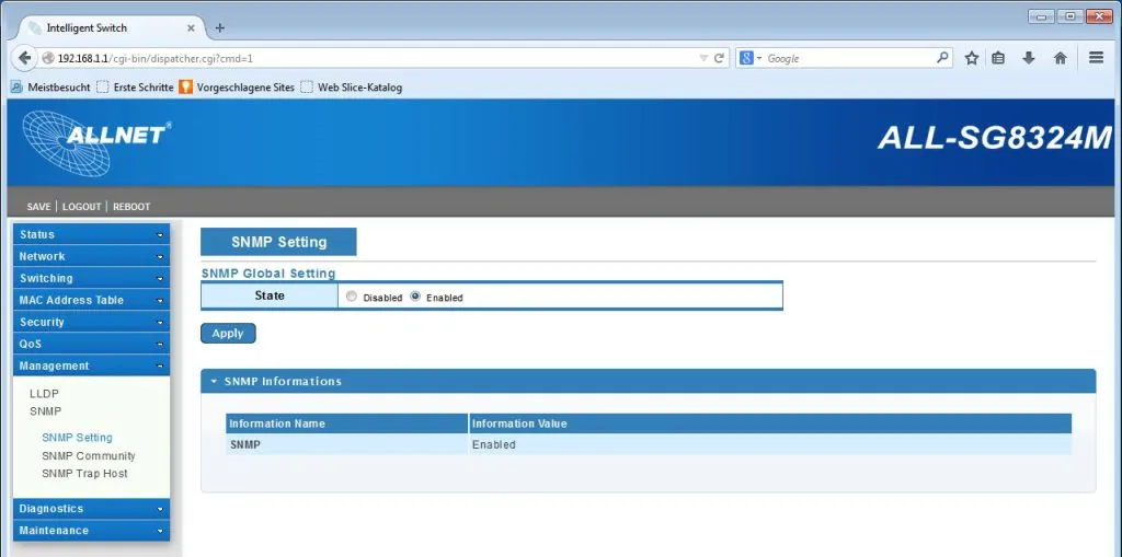 ALLNET Switch smart managed 24 Port Gigabit / 24x LAN / Lüfterlos / 19" / "ALL-SG8324M" – Bild 5