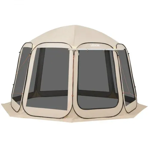 VEVOR Campingzelt, 365,76x335,28x230 cm, Pop-up-Zelt mit ausziehbarer Markise, Partyzelt für 10–12 Personen, inkl. Tragetasche & Netz-Seitenwände, für Terrasse & Outdoor-Aktivitäten, Beige – Bild 10