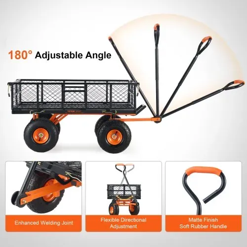 VEVOR Gartenwagen, Gartenkarre aus Metall mit einfach zu montierendem Rahmen, Kippbarer Bollerwagen mit umwandelbarem 2-in-1-Griff, Mehrzweckschubkarre mit 180 kg Tragfähigkeit, 25,4 cm Reifen – Bild 5