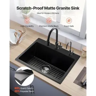 VEVOR Küchenspüle Granitspülen (635 x 559 x 254 mm) zur Aufputzmontage, Einbauspüle im Landhausstil mit Zubehörteilen, Haushaltsspülbecken für Wohnmobile, Vorbereitungsküchen, Bars, schwarz VEVOR Küchenspüle Granitspülen (635 x 559 x 254 mm) zur Aufputzmontage, Einbauspüle im Landhausstil mit Zubehörteilen, Haushaltsspülbecken für Wohnmobile, Vorbereitungsküchen, Bars, schwarz