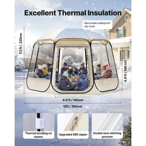 VEVOR Pop-up-Bubble-Zelt, 366 x 345 x 220 cm, transparentes Campingzelt, Garten-Kuppel-Iglu-Zelt mit Fenstern, Sportzelt, 540°-Panoramablick, für 10–12 Personen, Terrasse, Hinterhof – Bild 4