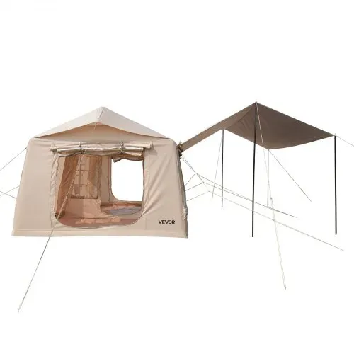 VEVOR Aufblasbares Zelt Luftzelt 5-8 Personen mit Pumpe & Sonnendach Beige, für Outdoor-Aktivität Wasserabweisendes 420D Oxford-Gewebe mit Dachfenster Ofenrohrdurchführung & Netzfenster Windstabil – Bild 8