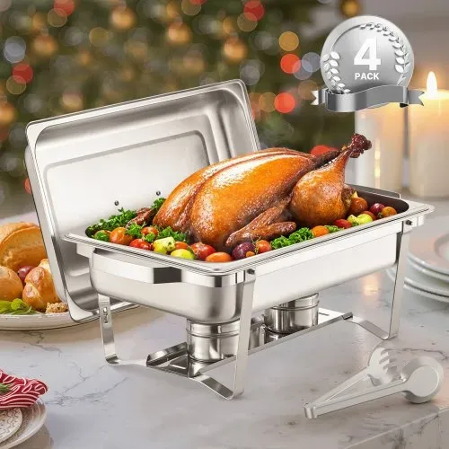 VEVOR Chafing Dish Buffet-Set 4 Stk. Edelstahl-Speisenwärmer mit 4 Pfannen in voller Größe (7,5 L), rechteckiger Catering-Wärmespender mit Deckel & Wasserpfannenständer & Brennstoffhalter Buffet – Bild 7