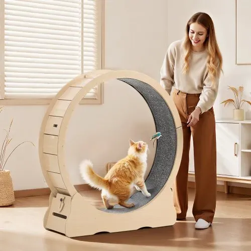 VEVOR Katzenlaufrad, 1080 mm Innendurchmesser, Laufrad aus Holz für 8,6-12,7 kg Katzen, mit Teppichlauffläche & Verriegelungsmechanismus, leises Spielzeug für Wohungkatzen – Bild 7