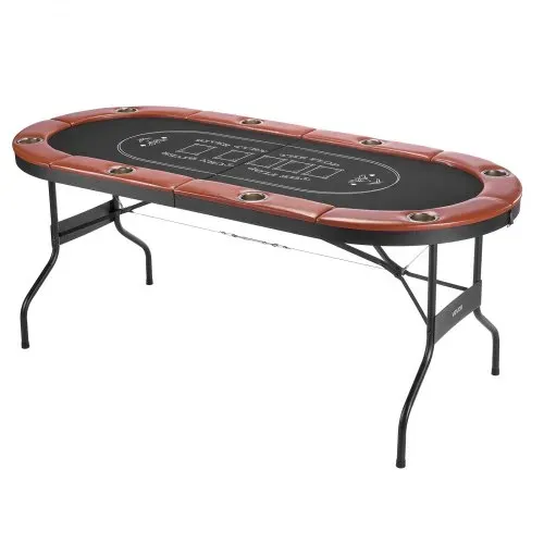 VEVOR klappbarer Pokertisch für 8 Spieler (183 cm) Kasino-Freizeittisch mit gepolsterten Schienen & Getränkehaltern, ovale tragbare Spieltische mit Filz- und Metallbeinen, Texas Hold’em Poker – Bild 8