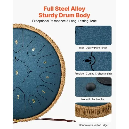 VEVOR Zungentrommel, Ø305 mm, 13 Töne, Regentrommel, C-Dur, mit Notenbuch & Schlägeln, Perkussionsinstrument für Meditation, Yoga & musikalische Anfängerausbildung, Steel Tongue Drum Marineblau VEVOR Zungentrommel, Ø305 mm, 13 Töne, Regentrommel, C-Dur, mit Notenbuch & Schlägeln, Perkussionsinstrument für Meditation, Yoga & musikalische Anfängerausbildung, Steel Tongue Drum Marineblau