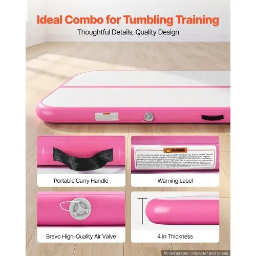 VEVOR Aufblasbare Gymnastikmatte 600x100x10 cm Airtrack-Turnmatte für Training, Wettkampfsport & Yoga, mit Rutschfester Oberfläche, 600-W-Elektroluftpumpe, Reparaturflicken, Düsen & Tasche, Pink – Bild 4