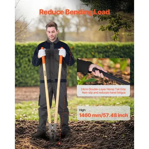 VEVOR Erdlochausheber 146cm, robuster Erdlochheber mit Holzgriff, Handbagger mit Skalenmarkierungen und Metallklinge, Pfostenlochspaten-Werkzeug zum Graben von Gartenarbeiten im Freien – Bild 3