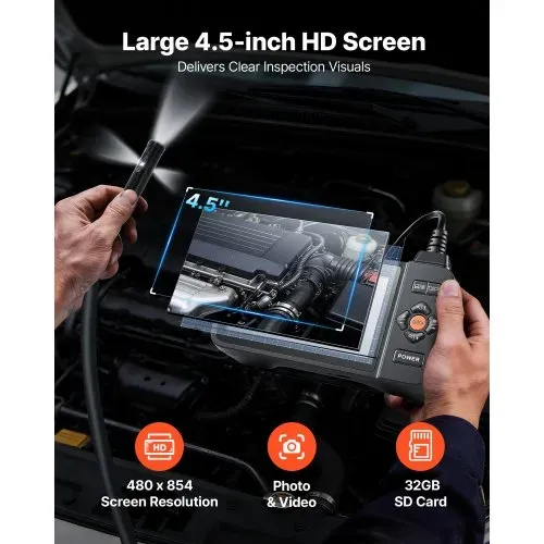 VEVOR Triple Lens Endoskopkamera mit 4,5 Zoll Bildschirm, 3000mAh Akku Inspektionskamera mit 5m Kabel 8X Zoom 180° Bildrotation IP67 Wasserdicht, 8mm Industrie Endoskop mit LED für Auto Rohre Abfluss – Bild 5