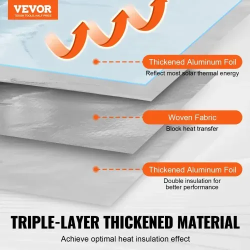 VEVOR Doppelt reflektierende Isolierrolle, Strahlungsbarriere aus gewebtem Stoff, 6,5 Mil, 48 Zoll x 250 Fuß, hitzereflektierender Schild aus Aluminiumfolie und PE-Gewebe, Wärmedämmrolle für Fenster und Wohnmobildächer VEVOR Doppelt reflektierende Isolierrolle, Strahlungsbarriere aus gewebtem Stoff, 6,5 Mil, 48 Zoll x 250 Fuß, hitzereflektierender Schild aus Aluminiumfolie und PE-Gewebe, Wärmedämmrolle für Fenster und Wohnmobildächer