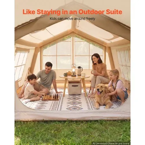 VEVOR Aufblasbares Zelt Luftzelt 3-5 Personen mit Pumpe & Sonnendach Beige, für Outdoor-Aktivität Wasserabweisendes 420D Oxford-Gewebe mit Dachfenster Ofenrohrdurchführung & Netzfenster Windstabil VEVOR Aufblasbares Zelt Luftzelt 3-5 Personen mit Pumpe & Sonnendach Beige, für Outdoor-Aktivität Wasserabweisendes 420D Oxford-Gewebe mit Dachfenster Ofenrohrdurchführung & Netzfenster Windstabil