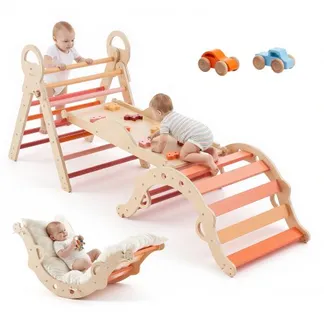 VEVOR Kletterdreieck, 9-in-1 Kletterspielzeug, mit Holzautos, Kissen, Kletterdreieck, Rutsche & Kletterbogen, bis 68 kg, Montessori Indoor Spielset für Kinder im Alter von 1 bis 3 Jahren, Orange VEVOR Kletterdreieck, 9-in-1 Kletterspielzeug, mit Holzautos, Kissen, Kletterdreieck, Rutsche & Kletterbogen, bis 68 kg, Montessori Indoor Spielset für Kinder im Alter von 1 bis 3 Jahren, Orange