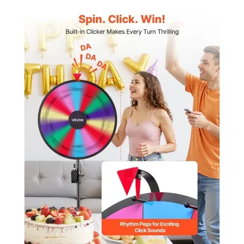 VEVOR Glücksrad Drehrad (61 cm) 14 Slots Glücksrad mit Stativ, höhenverstellbar, Lotteriespiele Gewinn-Roulette mit Tafelschwamm & 2 Markern, 6 Farben, ideal für Party Kneipe Messe Karneval – Bild 2