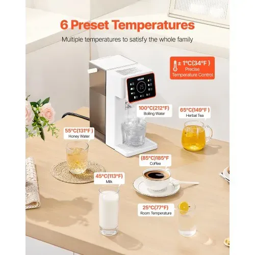 VEVOR Instant-Heißwasserspender, kochend heißer Wasserspender mit 6 einstellbaren Temperaturen & 8 Wassermengen & 3 L abnehmbarem Wassertank, schnelles Aufheizen mit Touchscreen und Kindersicherung – Bild 2