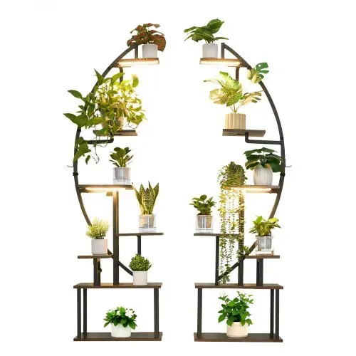 VEVOR Pflanzenständer mit Wachstumslichtern 2er Pack, 7-stufiger Blumenständer, Blumentreppe, Pflanzentreppe, 3 Timer- & 10 Helligkeitsstufen, Blumenregal für das Wohnzimmer, 550x260x1665mm – Bild 9