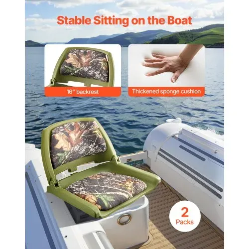 VEVOR Bootssitz Bootsstuhl mit niedriger Rückenlehne Fischerbootsitz mit dickem Schwammkissen & PU-Polyestergewebe, hochklappbarer Bootssitz für Fischerboote Yachten Schiffe Tarnfarbe VEVOR Bootssitz Bootsstuhl mit niedriger Rückenlehne Fischerbootsitz mit dickem Schwammkissen & PU-Polyestergewebe, hochklappbarer Bootssitz für Fischerboote Yachten Schiffe Tarnfarbe