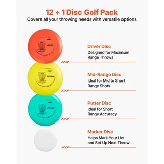 VEVOR Disgolf Set Disc Golf Scheiben (12 + 1) für Anfänger, Starter-Set, mit Putter, Mid-Range, Driver, inklusive Mini-Marker, tragbarer Rucksack, für Garten Rasen Strand und Park im Freien VEVOR Disgolf Set Disc Golf Scheiben (12 + 1) für Anfänger, Starter-Set, mit Putter, Mid-Range, Driver, inklusive Mini-Marker, tragbarer Rucksack, für Garten Rasen Strand und Park im Freien