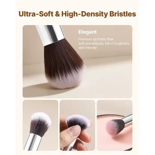 VEVOR Pinselset Makeup, 15-teiliges professionelles Schminkpinsel Set für Grundierung, Lidschatten, mit weichen synthetischen Borsten, ergonomischem Holzgriff, Aluminiumzwinge, für Gesicht, Augen – Bild 2
