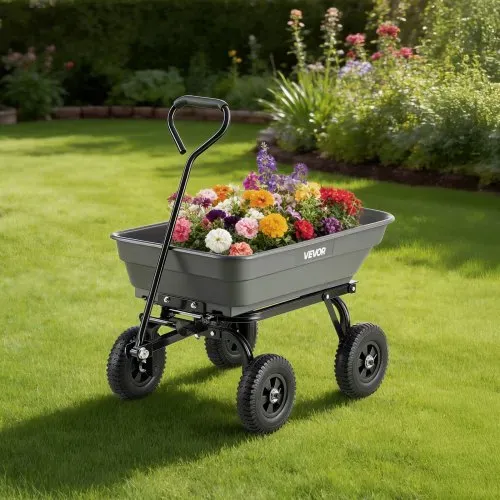 VEVOR Gartenwagen mit Kippfunktion, 181 kg Belastbarer Bollerwagen 270° Drehbarer Transportwagen für Gartenarbeit aus Kunsttoff & Stahl mit 8 Zoll Kunststoffreifen, Kippwagen für Rasen, Kies & Schlamm – Bild 7