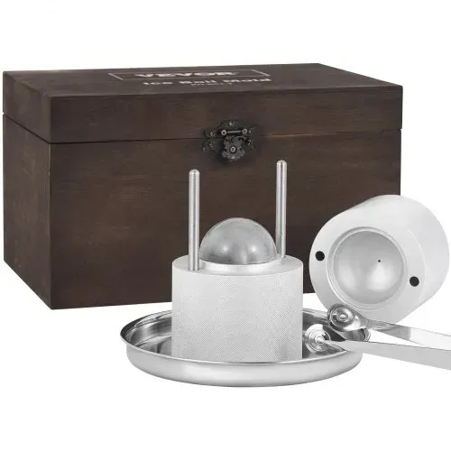 VEVOR Eiswürfelbereiter Eiswürfelformen Satz 60 mm, Eiswürfelform Eiskugelform mit Tropfschale & Eiszange & Glas, Strapazierfähige Eiswürfelformen Eiswürfelbehälter Silber Whisky, Americano – Bild 8
