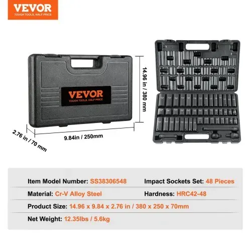 VEVOR Profi Steckschlüsselsatz CR-V-legierter Stahl 48-tlg Steckschlüssel Satz 8-22 mm Tiefe Stecknüsse Schlagschrauber, HRC 42-48 Steckschlüssel inkl Werkzeugkoffer, Metrisch Schraubenausdreher – Bild 6