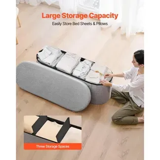VEVOR faltbare Ottomane mit Stauraum (oval) Fußbank, klappbarer gepolsterter Sitzhocker bis 299,37 kg belastbar, 11 x 38 x 38 cm, Ottomanentruhe für Wohnzimmer Schlafzimmer, Eingangsbereich, Grau VEVOR faltbare Ottomane mit Stauraum (oval) Fußbank, klappbarer gepolsterter Sitzhocker bis 299,37 kg belastbar, 11 x 38 x 38 cm, Ottomanentruhe für Wohnzimmer Schlafzimmer, Eingangsbereich, Grau