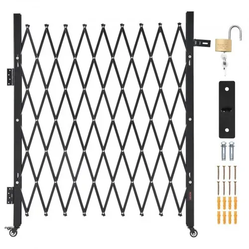 VEVOR Sicherheitstor (Einzel) abschließbares klappbares Scherentor mit 360°-Lenkrollen, einziehbare Stahltore Outdoor, für Eingangssicherheit Garage Lager, Falttor 190 x 131 cm (B x H) Schwarz – Bild 8