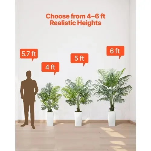 VEVOR Künstliche Areca-Palmen, 1,2 m, 2er-Pack Kunstpalmen, tropische Pflanzen mit weißem Pflanzgefäß, Kunstseidenpflanze im Topf, Kunstbaum für Veranden, Wohnzimmer, Terrassen, Zuhause, Büro – Bild 5