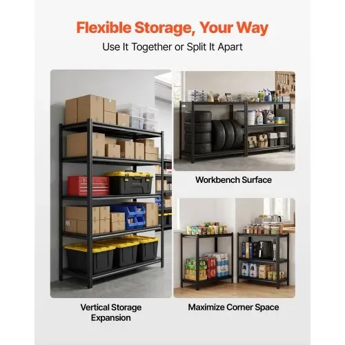 VEVOR Schwerlastregal 1230x465x1813mm, 1134kg Belastbares Lagerregal mit Stahlgestell & 5 Verstellbaren Ablagen, Teilbares Steckregal als Werkbank, Flexibles Metallregal für Keller Garage Werkstatt – Bild 3
