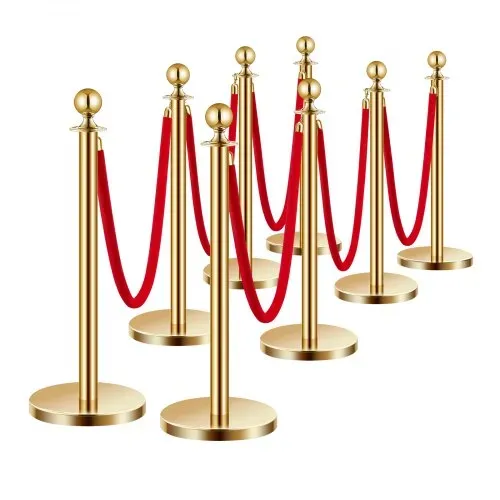 VEVOR Absperrpfosten Absperrung (8 Stk.) zur Steuerung von Menschenmengen mit 6 roten Samtseilen (1,5 m lang), Absperrständer aus Edelstahl mit nachfüllbarem Sockel für Ausstellungen Golden – Bild 10