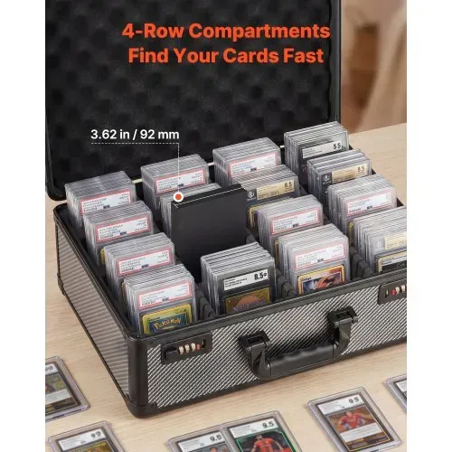 VEVOR Kartenaufbewahrungsbox für 162 PSA-Slab-Karten Kartenbox Tragbar, Geeignet für 130 SGC, 115 BGS, 585 Toploader oder über 999 Lose Karten, Abschließbar, mit 4 Reihen, Griff &12 Trennfächern – Bild 5