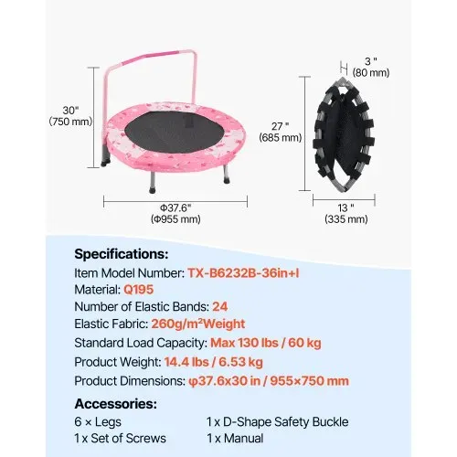 VEVOR Kindertrampolin Outdoor-Trampolin 91,44 cm faltbares Trampolin mit Griff, Rebounder-Trampolin Gartentrampolin für Kleinkinder, Geburtstagsgeschenk für Kinder ab 3 Jahren 100 kg belastbar Rot – Bild 6
