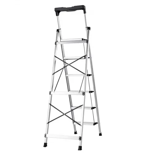 VEVOR Trittleiter 6 Stufen, Klappleiter mit Anti-Rutsch-Stufen & Komfortablem Handgriff, Haushaltsleiter Tragkraft 150 kg, Aluminium-Sicherheitsleiter für Küche, Lager, Haushalt & Büro, Silber – Bild 10