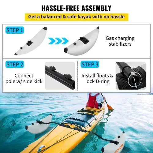 VEVOR Kajak Ausleger Stabilisator 2,1 - 2,4 m Einstellbare Länge Paddelboot, 36 cm Breite Schwimmer Stabilisator Set, 2 Stück Wildwasserkajak, PVC Schwimmausgleichszubehör für aufblasbares Kanuboote – Bild 5