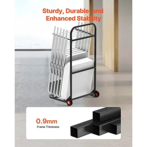 VEVOR Stuhlkarre, Klappbarer Stuhlständer, 45 kg Tragkraft, robuster Stuhlwagen zum Aufhängen von 10 Stühlen, Stuhlaufbewahrungswagen aus Metall mit Gummirädern, Stuhlhalter zum Schieben, Mattschwarz – Bild 2