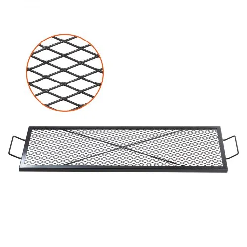 VEVOR 1110 x 380 x 25 mm X-Marks Feuerstellen-Grillrost, Rechteckiger Grillrost, Lagerfeuer-BBQ-Grillrost aus Stahl mit Griff, Tragbares Camping-Kochgeschirr für Partytreffen im Freien, Schwarz VEVOR 1110 x 380 x 25 mm X-Marks Feuerstellen-Grillrost, Rechteckiger Grillrost, Lagerfeuer-BBQ-Grillrost aus Stahl mit Griff, Tragbares Camping-Kochgeschirr für Partytreffen im Freien, Schwarz