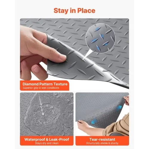 VEVOR Garagenbodenmatte, 520x228 cm Antirutschmatte, Meterware, 2,2 mm dicke PVC-Noppenmatte, Bodenschutzmatte mit doppelseitigem Klebeband, leicht zu reinigen, für Lager, Fitnessstudios, Silbergrau – Bild 3