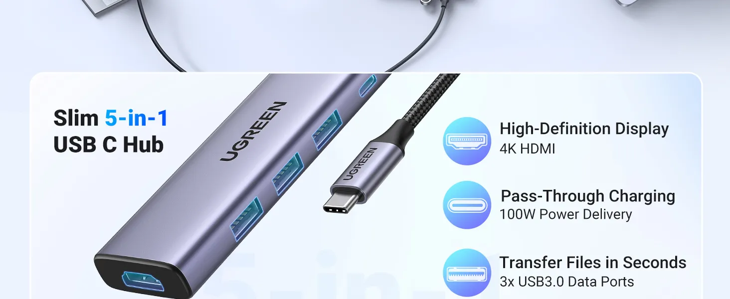 Ugreen 20956A Schnittstellen-Hub USB Typ-C 5000 Mbit/s Silber – Bild 6