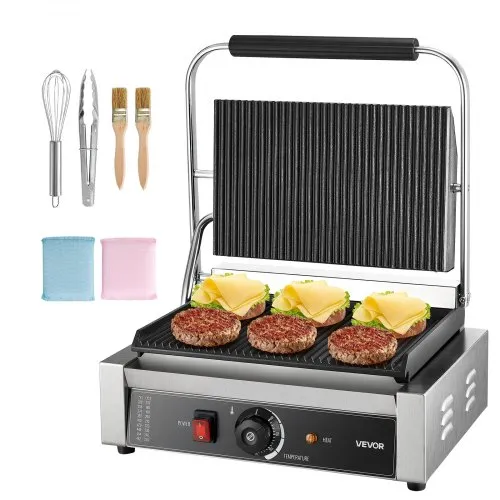 VEVOR kommerzieller Panini-Grill Kontaktgrill 2200 W für Sandwiches Steak Bacon Hamburger, Sandwichmaker Pressgrill aus Edelstahl mit Griff & Temperaturregelung & 34 x23 cm Heizplatte, Paninipresse VEVOR kommerzieller Panini-Grill Kontaktgrill 2200 W für Sandwiches Steak Bacon Hamburger, Sandwichmaker Pressgrill aus Edelstahl mit Griff & Temperaturregelung & 34 x23 cm Heizplatte, Paninipresse