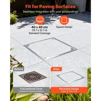 VEVOR Schachtabdeckung mit Rahmen 40 x 40 cm, Unsichtbarer Schachtdeckel Auspflasterbarer Klärgrubendeckel aus Aluminiumlegierung für Integrierten Abflusskanal auf Gehwegen in Gärten auf Terrasse VEVOR Schachtabdeckung mit Rahmen 40 x 40 cm, Unsichtbarer Schachtdeckel Auspflasterbarer Klärgrubendeckel aus Aluminiumlegierung für Integrierten Abflusskanal auf Gehwegen in Gärten auf Terrasse