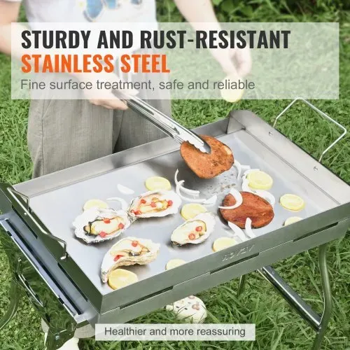 VEVOR Grillplatte 430 Edelstahl 58,7 x 39,5 x 9,9 cm - Universal Grillplatte 2 mm Dicke Verwendbar, Outdoor BBQ Party Grillplatte mit Griff Gasgrill für Gasgrill, Kohlegrill & Elektrogrill Zubehör – Bild 2