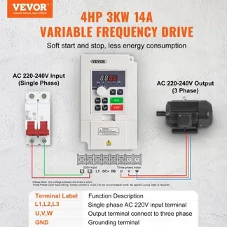 VEVOR Frequenzumrichter VFD 4 PS 3 kW, 14 A, 1/3-Phasen-AC 220V-Eingang zu 3-Phasen-AC 0–220 V Ausgang, Frequenzumwandler 50/60 Hz Eingang, 0–2000 Hz Ausgang VFD zur Drehzahlregelung des Spindelmotors VEVOR Frequenzumrichter VFD 4 PS 3 kW, 14 A, 1/3-Phasen-AC 220V-Eingang zu 3-Phasen-AC 0–220 V Ausgang, Frequenzumwandler 50/60 Hz Eingang, 0–2000 Hz Ausgang VFD zur Drehzahlregelung des Spindelmotors