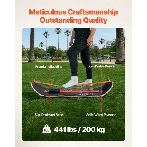 VEVOR Balance Board für Erwachsene (107 cm), Wackelbrett bis 200 kg Belastbar, Gebogenes Balance-Trainingsgerät mit Gurt für Core-Workouts Stehpultübungen Heim-Fitnessstudio Yoga, Orange Schwarz – Bild 3