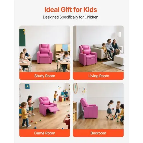 VEVOR Liegestuhl Kindersessel mit Getränkehaltern, 101° bis 121° verstellbare Rückenlehne, Liegecouch aus PU-Leder mit Fußstütze, für Jungen Mädchen Kinder (Rosa) 41 kg belastbarer Relaxsessel – Bild 5