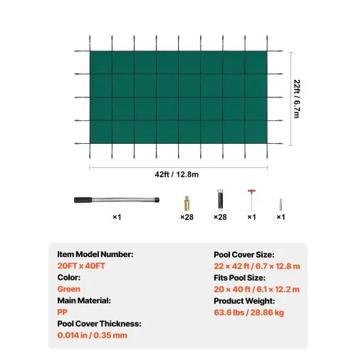 VEVOR Poolabdeckung, passend für 6,7x12,2 m Rechteckige Eingelassene Winterabdeckplane, Solide Pool-Sicherheitsabdeckung für Schwimmbad, Winter-Sicherheitsabdeckung – Bild 6