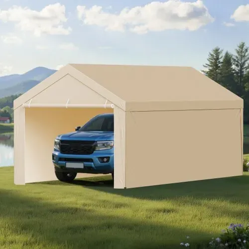 VEVOR Carport-Ersatzdach, 3,05 x 6,09 m, Garagenzeltplane mit Seitenwänden, UV-beständig, strapazierfähige Autounterstandsplane mit Ballfangnetz, Beige, Rahmen nicht im Lieferumfang enthalten – Bild 7